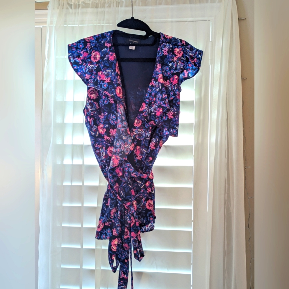 Vibrant Floral Tank Blouse with Blues and Pinks and Purples